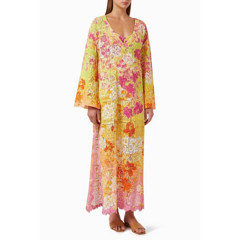 NEW HEMANT & NANDITA auril geometrical net coverup in yellow